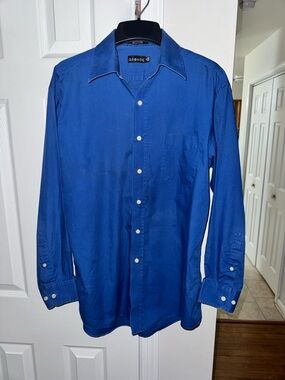 GEORGE Mens Medium Royal Blue Dress Shirt Long Sleeve Button Down Cotton Blend